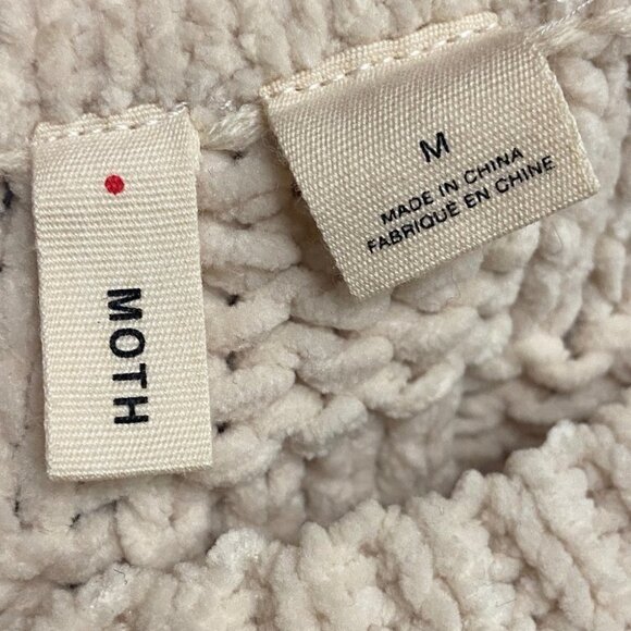 Anthropologie Moth Chenille Wool Pullover Sweater Size Medium Beige Chunky Knit - Picture 3 of 8